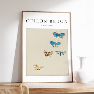 Odilon Redon-tentoonstellingsposter, 5 vlinders, bloemsierkunst, beroemde kunst, kunst aan de muur, decor, cadeau, A1/A2/A3/A4