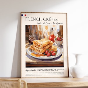 French Crepes Poster, French Crepes Food Print, French Dessert Poster, Kitchen Print, Kitchen Decor, Food Art, Food & Drink Art