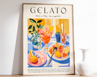 Italian Gelato Poster, Dessert Food Print, Kitchen Decor, Food and Drink Art, Food Poster, Kitchen Decor, Cooking Gift, Chef Gift