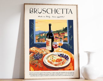 Bruschetta Art Print, Italian Food Poster, Kitchen Decor