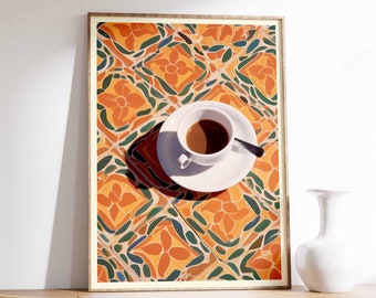 Moroccan Coffee Print, Vintage Coffee Poster, Cafe Print, Restaraunt Wall Art, Kitchen Decor, Food Illustration Art, Food Poster, Cafe Decor