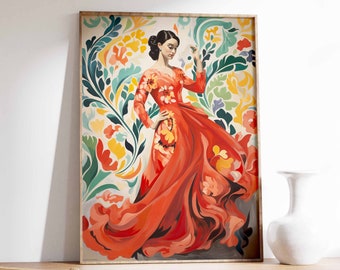 Vintage Spanish Dancers Poster, Spanish Decor, Spanish Folk Art, Vintage Decor, Dancing Art, Floral Decor, Latin American Art