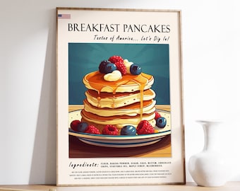 American Pancakes Food Print, Retro Kitchen Poster
