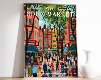 Soho Market Print, London Tourism Poster, London Travel Art, Soho London Art, Botanical Decor, Floral Wall Art, Vintage Decor