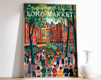 Soho Market Print, London Tourism Poster, London Travel Art, Soho London Art, Botanical Decor, Floral Wall Art, Vintage Decor