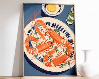 Cooked Lobster Art Print, Vintage Kitchen Seafood Poster