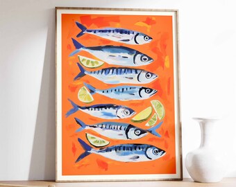 Vintage Fish Art Print, Kitchen Seafood Poster