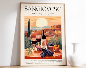 Italian Sangiovese Red Wine Poster, Cocktail Print, Kitchen Decor, Food and Drink Art, Food Poster, Kitchen Decor, Cooking Gift, Chef Gift