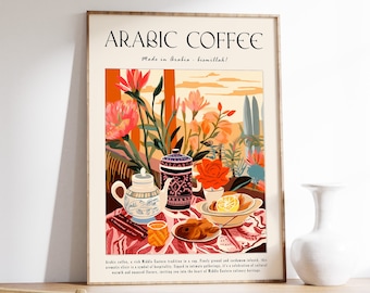 Arabic Coffee Art Print, Retro Kitchen Decor