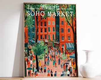 Soho Market Print, London Tourism Poster, London Travel Art, Soho London Art, Botanical Decor, Floral Wall Art, Vintage Decor