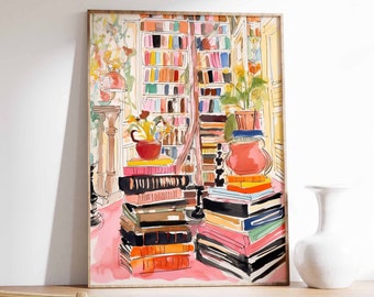 Vintage Bookshop Poster, Book Shop Print, Book Lovers Gift, Reading Gift, Antique Wall Art, Retro Book Lovers Art, Library Art, Gift Idea