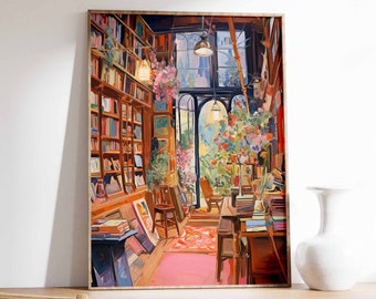 Vintage Library Poster, Book Shop Print, Book Lovers Gift, Reading Gift, Antique Wall Art, Retro Book Lovers Art, Library Art, Gift Idea