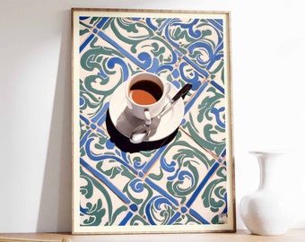 Impression d'art de tasse de café marocaine, affiche de café vintage