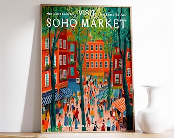 Soho Market Print, London Tourism Poster, London Travel Art, Soho London Art, Botanical Decor, Floral Wall Art, Vintage Decor