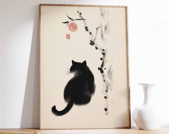 ストライプ柄の猫アートプリント 日本の猫のアートプリント - 着物猫と提灯のポスター - Etsy 日本
