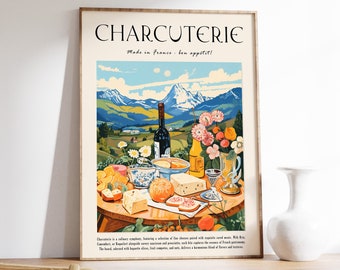 Franse kaaskunstprint, vintage keukenrestaurantdecor