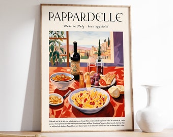 Italian Pappardelle Pasta Art Print, Kitchen Food Poster