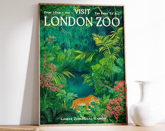 London Zoo Print, Vintage Zoo Poster, Tiger Print, Animal Art, Botanical Decor, Jungle Print, Tropical Poster, Henri Rousseau Art