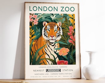 London Zoo Print, Tiger Print, Vintage Zoo Poster, Animal Art, Retro Animal Decor, Vintage Wall Art, Animal Wall Art, Animal Gift