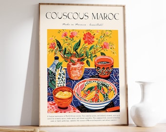Moroccan Food Poster, Moroccan Food Print, Couscous Poster, Middle Eastern Food Poster, Exotic Food Art, Islamic Kitchen Art, Kitchen Decor