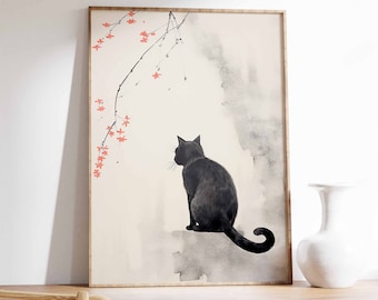 Vintage Japanese Cat Art Print, Ukiyo-e Style
