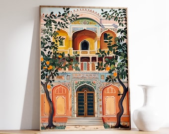 Indian Pichwai Art Print, Traditional Floral Mughal Poster
