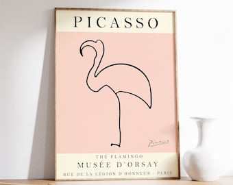 Picasso Exhibition Poster, Flamingo Art, Vintage Art, Minimalist Poster, Line Drawing, Art Print, Bedroom Art, Ideal Gift,  Various Sizes