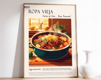 Cuban Ropa Vieja Food Poster, Kitchen Decor