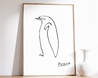 Picasso Penguin Line Art Print, Minimalist Wall Decor