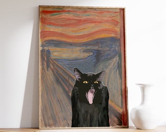 Edvard Munch Scream Cat Print, Edvard Munch Cat Poster, Cat Art, Floral Print, Wall Art Decor, Cat Lover Gift, A1/A2/A3/A4