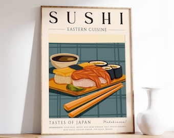 Japanese Food Poster, Sushi Food Print, Travel Poster, Kitchen Poster, Kitchen Decor, Food Art, Food and Drink Poster, Food Gift