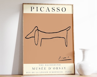 Affiche de l'exposition Picasso, le chien, oeuvre d'art vintage, affiche minimaliste, dessin au trait, impression d'art, oeuvre d'art pour chambre à coucher, cadeau idéal, différentes tailles