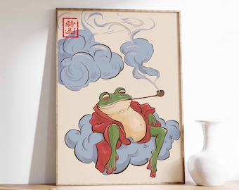 Impressão artística de sapo japonês de Matsumoto Hoji, pôster engraçado de animal