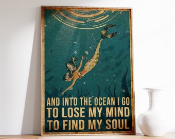 Into The Ocean I Go Poster, Spiritual Yoga Poster, Sea, Water, Travel, Vintage, Wall Art Decor, Birthday Gift Idea, A1/A2/A3/A4