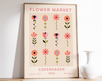 Flower Market Copenhagen Poster, Flower Market Art Print, Floral Wall Art Decor, Garden Art, Floral Housewarming Birthday Gift