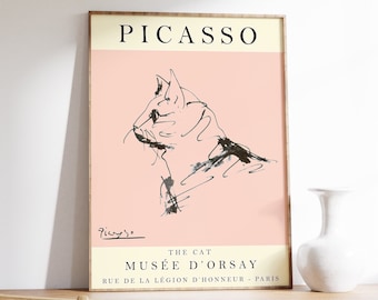 Picasso Exhibition Poster, The Cat, Vintage Art, Picasso Art Print, Minimalist Poster, Line Drawing, Art Print, Bedroom Art, Ideal Gift