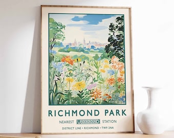 Vintage poster Richmond Park, Londense botanische bloemenprint