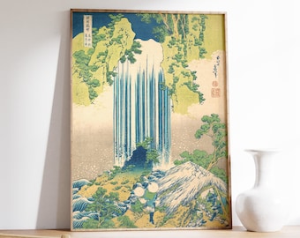 Hokusai Waterfall Print, Vintage Japanese Woodblock Art, Mino Province