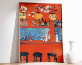 Retro Japanese Izakaya Cocktail Bar Poster, Oriental Kitchen Decor