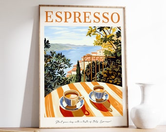 Coffee Poster, Italian Espresso Print, Kitchen Decor, Retro Coffee Art, Vintage Food Art, Coffee Shop Art, Food and Drink Poster