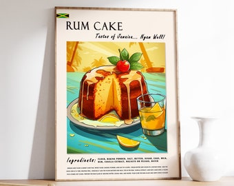 Póster de pastel de ron jamaicano, arte culinario caribeño, decoración de cocina