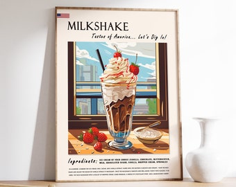 American Milkshake Food Poster, Kitchen Wall Art