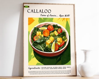 Lámina artística de comida jamaicana Callaloo, decoración de cocina caribeña