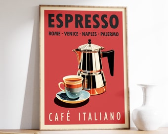 Espresso Coffee Print, Retro Italian Cafe Art Poster