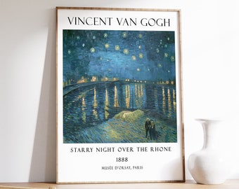 Poster della mostra di Van Gogh, Notte stellata sul Rodano, Stampa d'arte di Van Gogh, Stampa di qualità da galleria, Decorazione d'arte da parete, Idea regalo