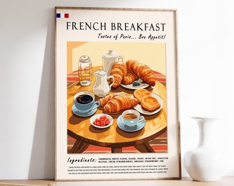 French Breakfast Croissant Print, Kitchen Food Art