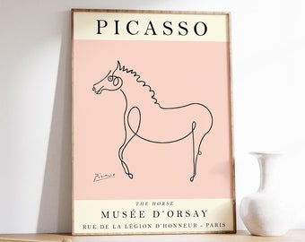 Picasso Exhibition Poster, The Horse, Picasso Print, Animal Art, Horse Print, Vintage Art, Minimalist Poster, Line Drawing, Art Print, Gift