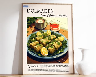 Greckie Dolmades – wydruk artystyczny, dekoracja kuchni śródziemnomorskiej