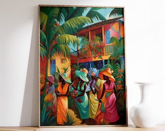 Caribbean Poster, Caribbean Wall Art, Tropical Decor, Scenery Poster,  Tropical Art Print, Floral Art, Floral Decor, Black Gift, A1/A2/A3/A4 