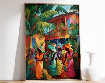 Caribbean Scenery Poster, Tropical Wall Art, Floral Decor